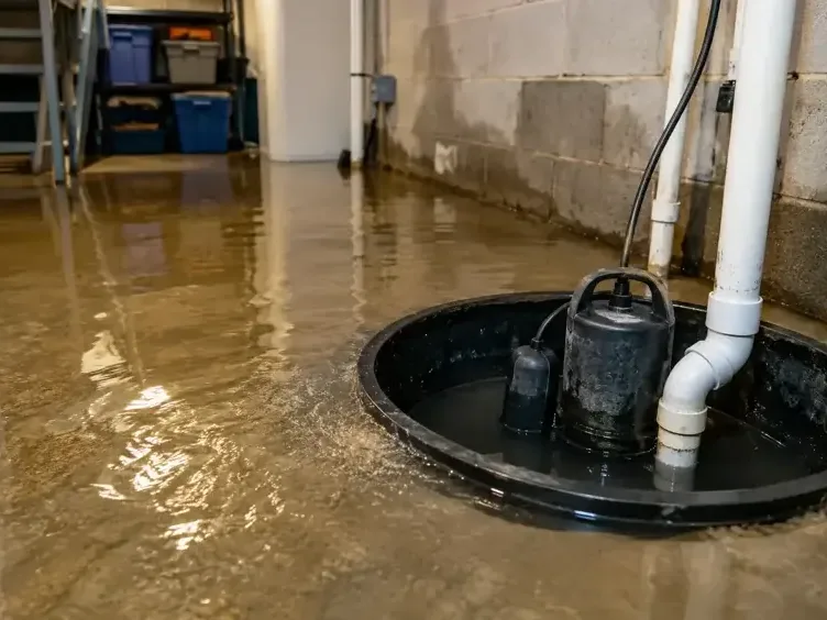 Basement floor under water around the sump pit after the pump quit